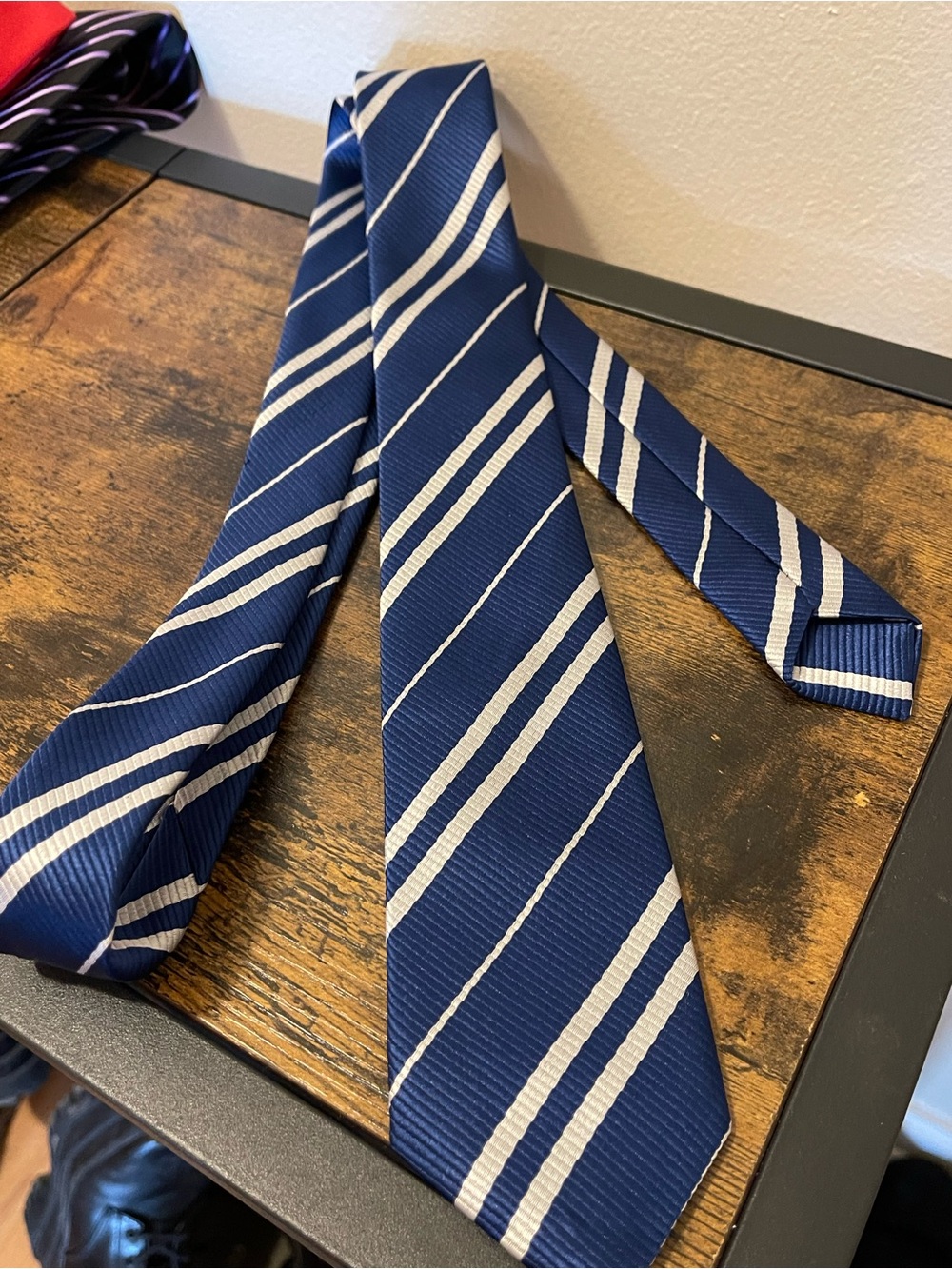 Navy Blue Diagonal Stripe Men’s Tie - Unbranded